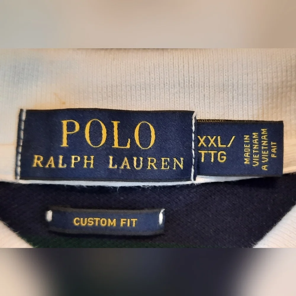 Polo Ralph Lauren Shirt Mens XXL White Striped Polo Golf Sporty Preppy Custom